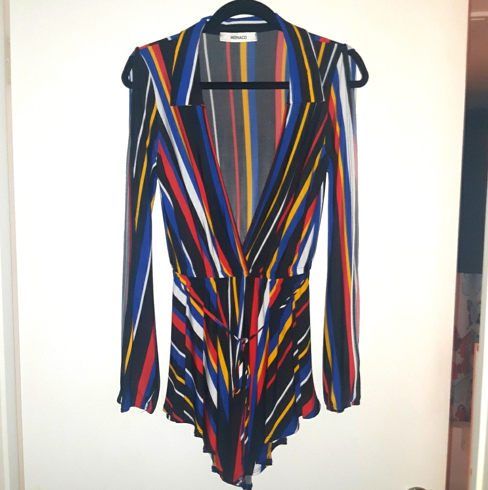 Plunging Neck Line Romper w/ Slit Long Sleeve